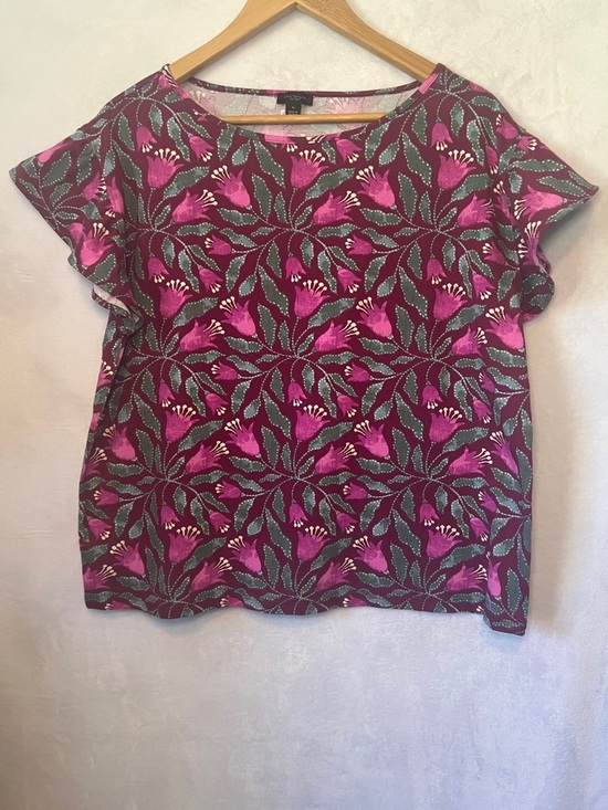 Ann Taylor Factory Tops - Ann Taylor Factory Floral Flutter Sleeve Blouse Pink Green XL Boho Summer